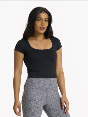 Vuori Short Sleeve Halo Crop Top - Black Heather- Size Small
